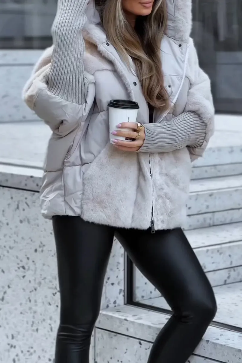 Oversized Gewatteerde Dames Puffer Jas met Imitatiebont en Capuchon