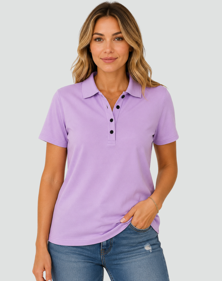 Casual Women's Polo Shirt With Short Sleeves And Button Closure