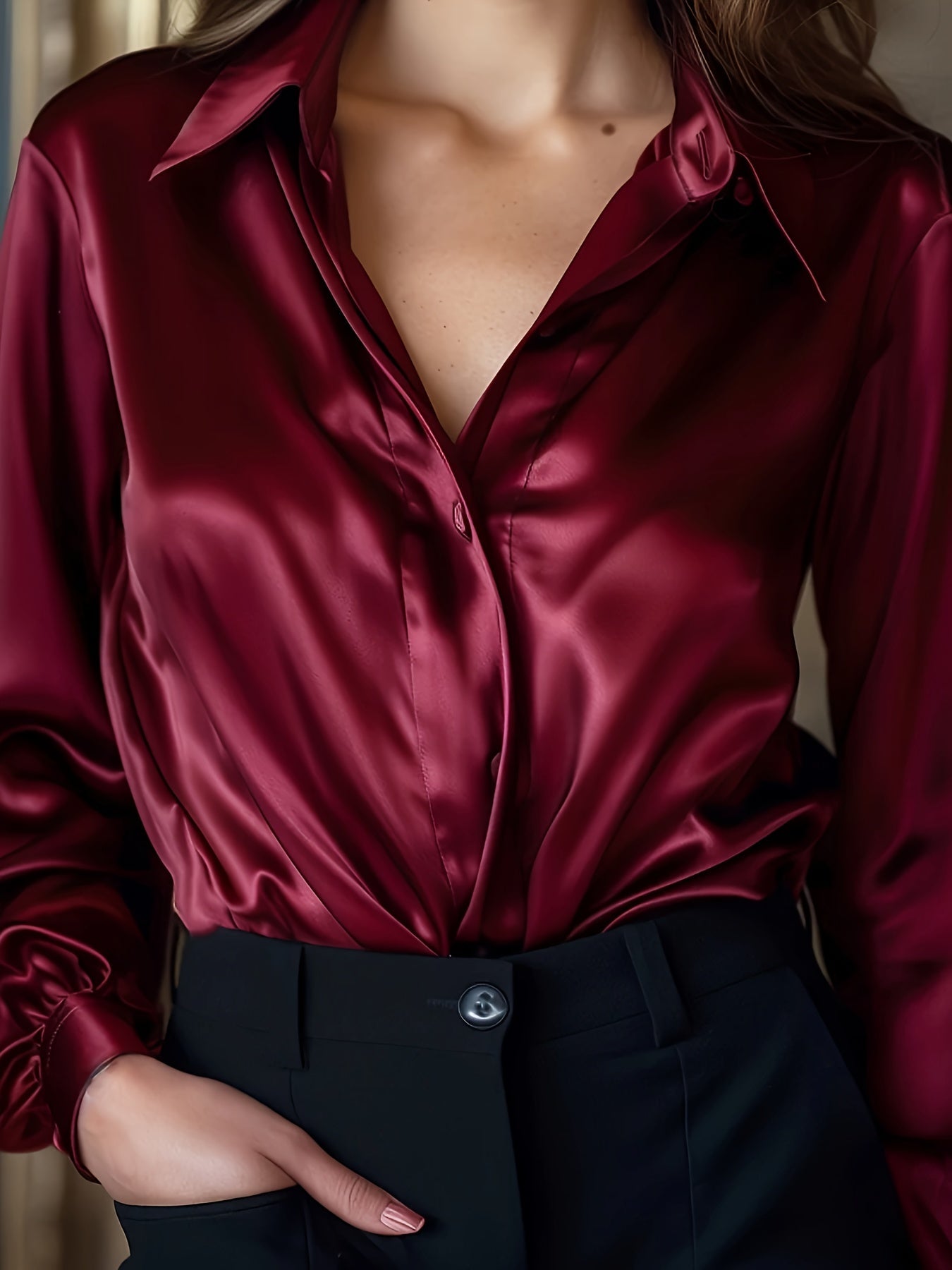 Elegante Dames Blouse met Klassieke Kraag en Lange Mouwen