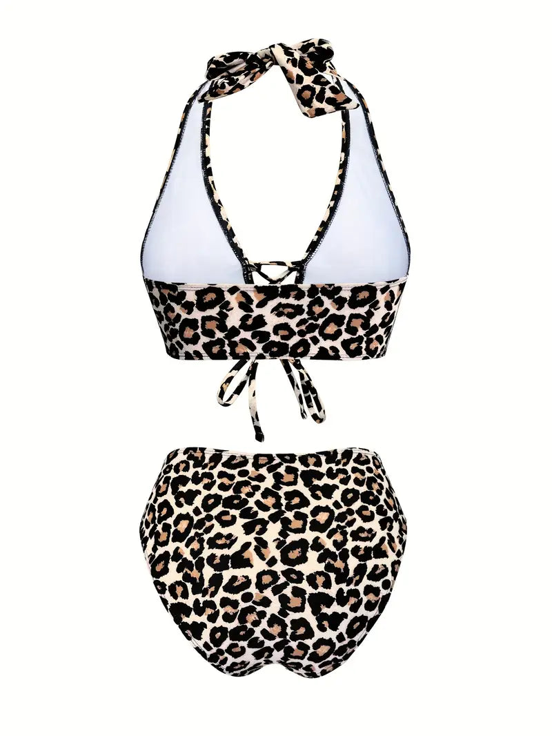 Felice | Leopard Print Halter Bikini Set