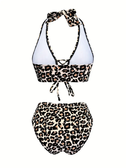 Felice | Leopard Print Halter Bikini Set