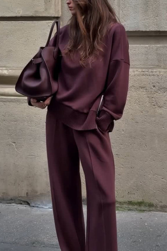 Trendy comfortabele dames set met gestructureerde sweater en broek