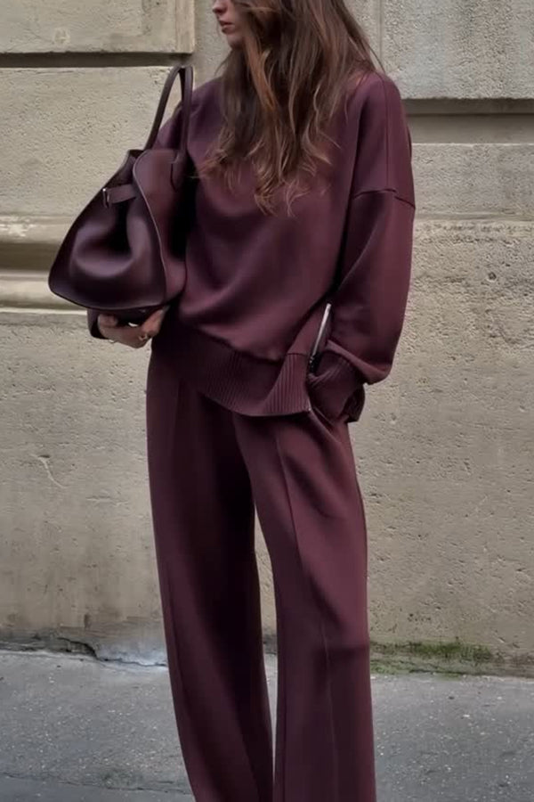 Trendy comfortabele dames set met gestructureerde sweater en broek