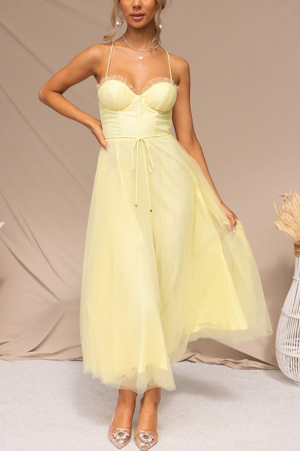 Moxi| Tulle Corset Dress with Spaghetti Straps