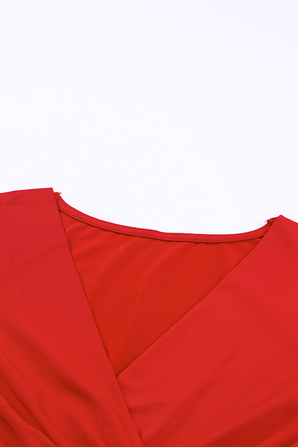 Rood Midi Jurk voor Dames met Lange Mouwen en V-hals