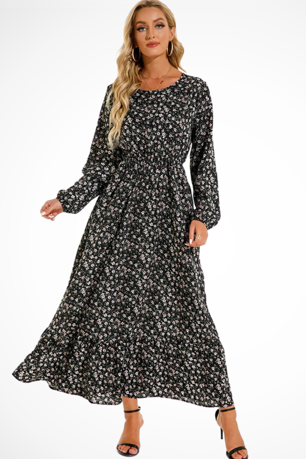 Maxi Zomerjurk Met Bloemenprint En Lange Mouwen Voor Dames