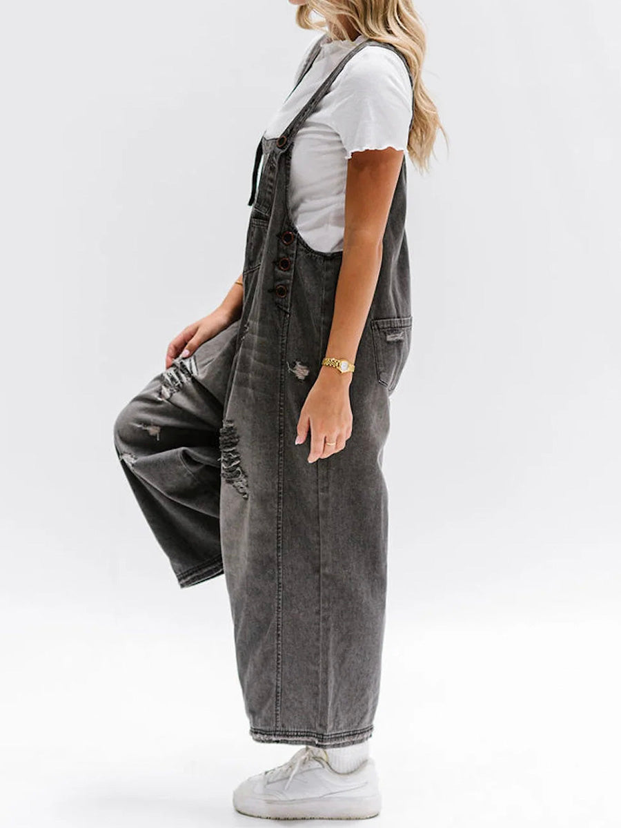 Comfortabele oversized jumpsuit met vintage denim look