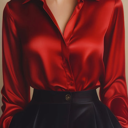 Elegant Women's Blouse with Classic Collar and Long Sleeves