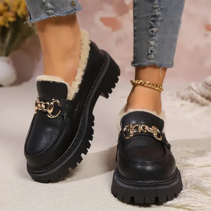 Warme Zwarte Dames Loafers met Bontvoering