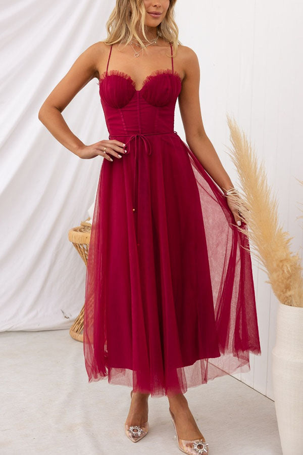 Moxi| Tulle Corset Dress with Spaghetti Straps