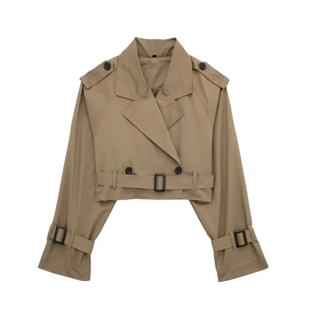 Trench-coat court moderne pour femmes avec revers classique
