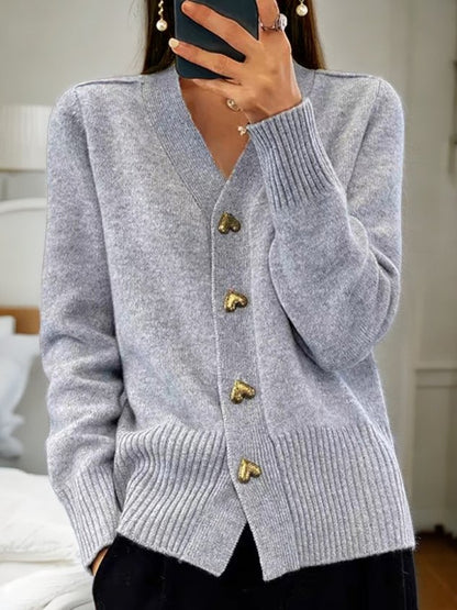Dames Zachte Cardigan met Gouden Hart Knopen