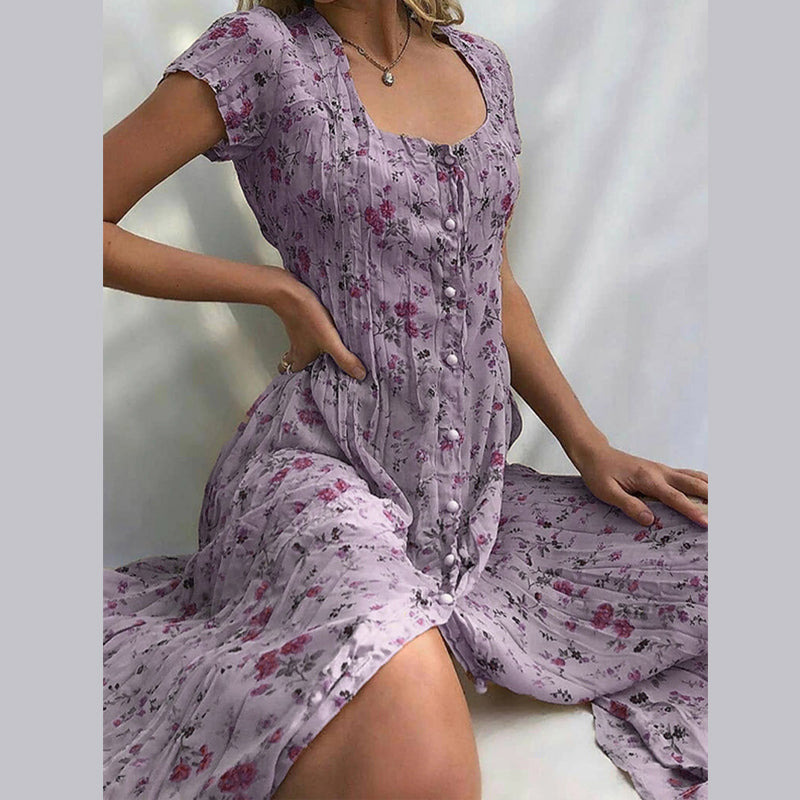 Luchtige Zomerse Dames Maxi Jurk met Knopen en Bloemenprint