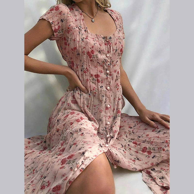 Luchtige Zomerse Dames Maxi Jurk met Knopen en Bloemenprint