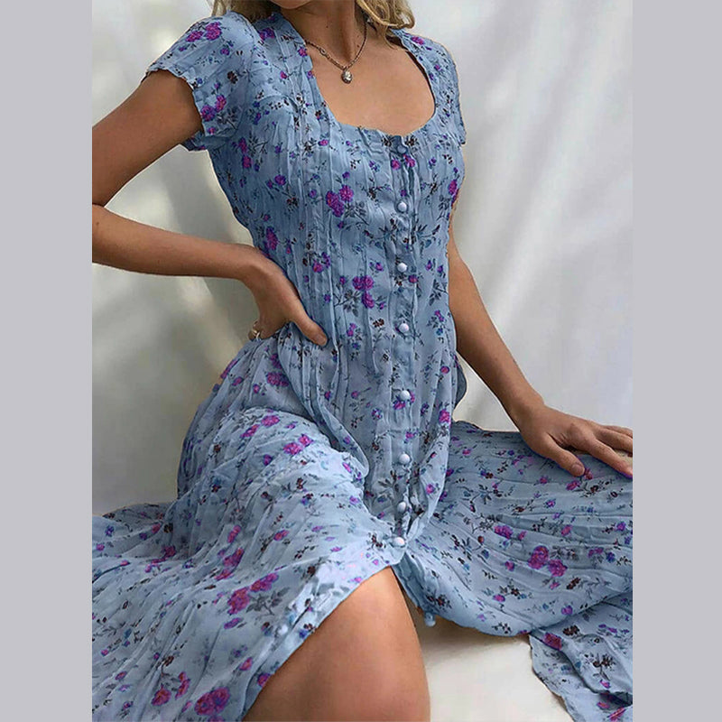 Luchtige Zomerse Dames Maxi Jurk met Knopen en Bloemenprint
