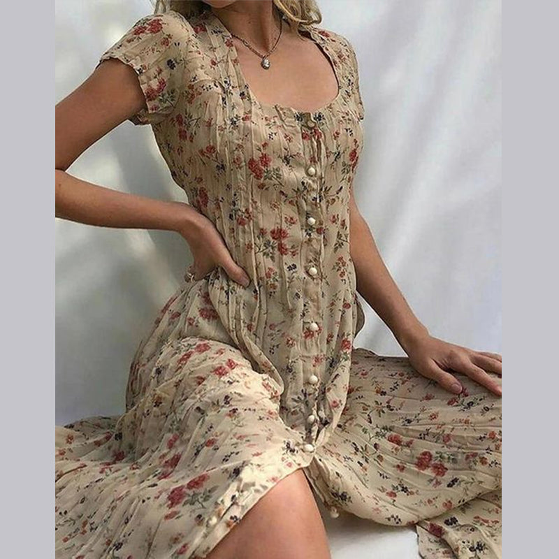 Luchtige Zomerse Dames Maxi Jurk met Knopen en Bloemenprint