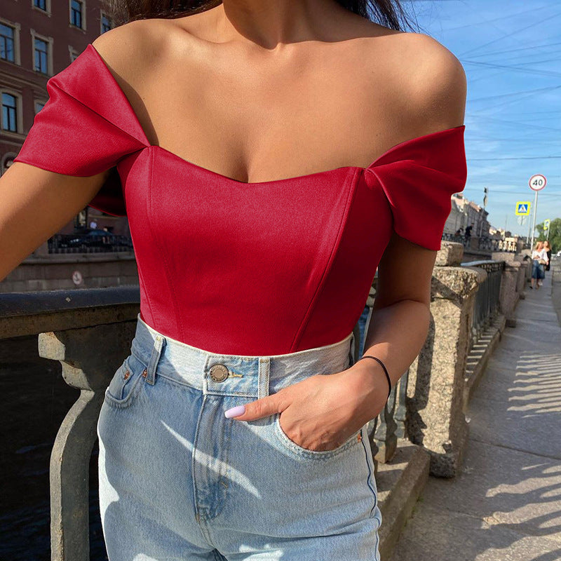 Verfijnde Off-Shoulder Dames Corset Top met Sweetheart Hals en Pofmouwen