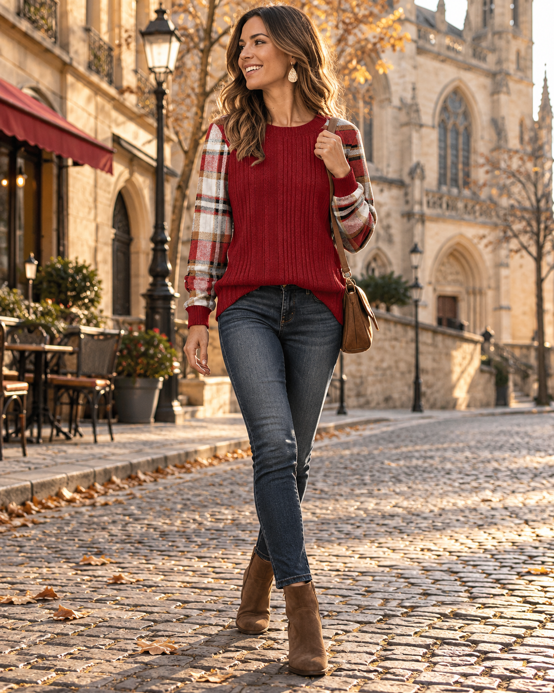 Wijde Dames Colorblock Top met Lange Mouwen en Ronde Halslijn