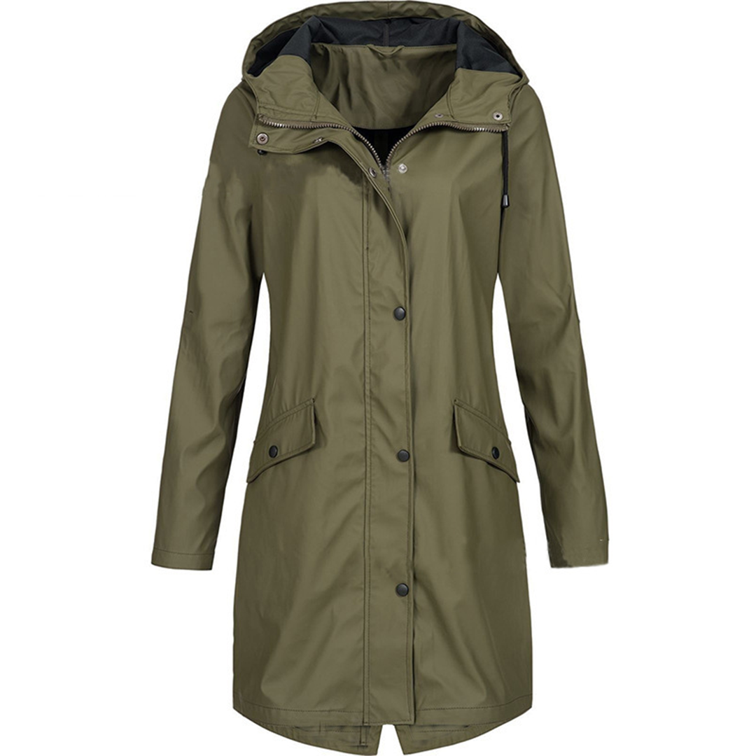Trendy Waterdichte Lange Dames Jas met Capuchon