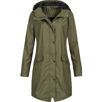 Trendy Waterdichte Lange Dames Jas met Capuchon