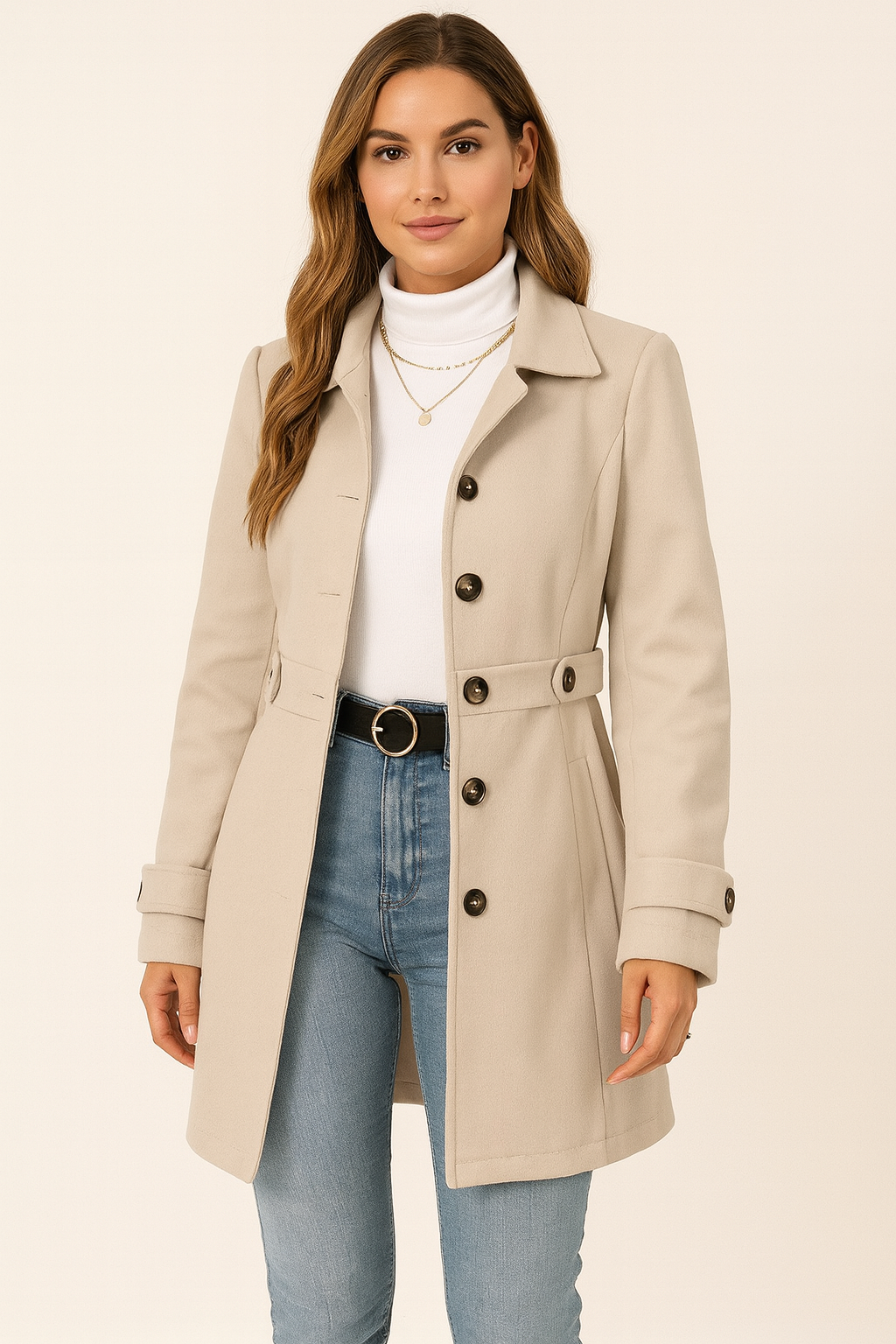 Manteau court confortable pour femmes avec boutons et col à revers
