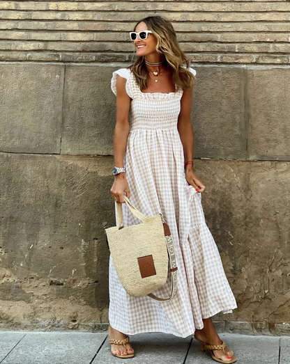 Grayson | Elegant Gingham Maxi Dress with Ruffle Sleeves