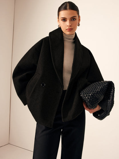 Oversized Dames Mantel Jas met Sjaalkraag en Dubbele Knopen