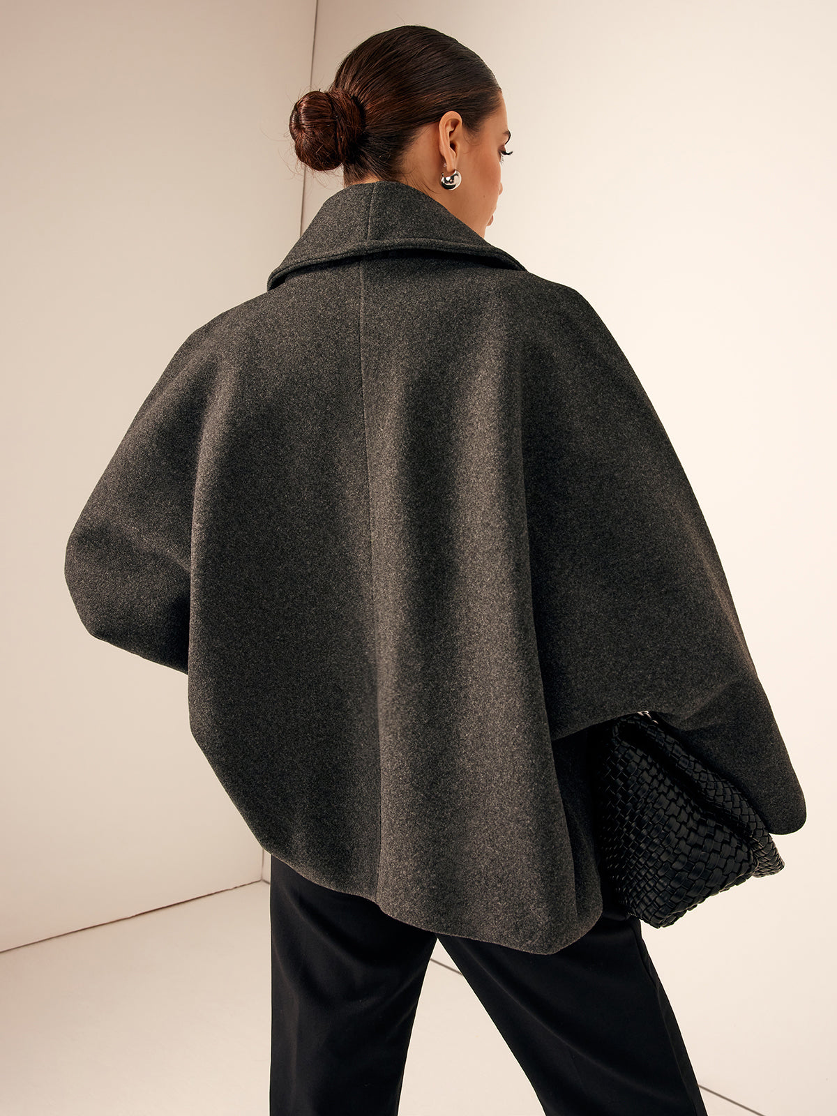 Oversized Dames Mantel Jas met Sjaalkraag en Dubbele Knopen