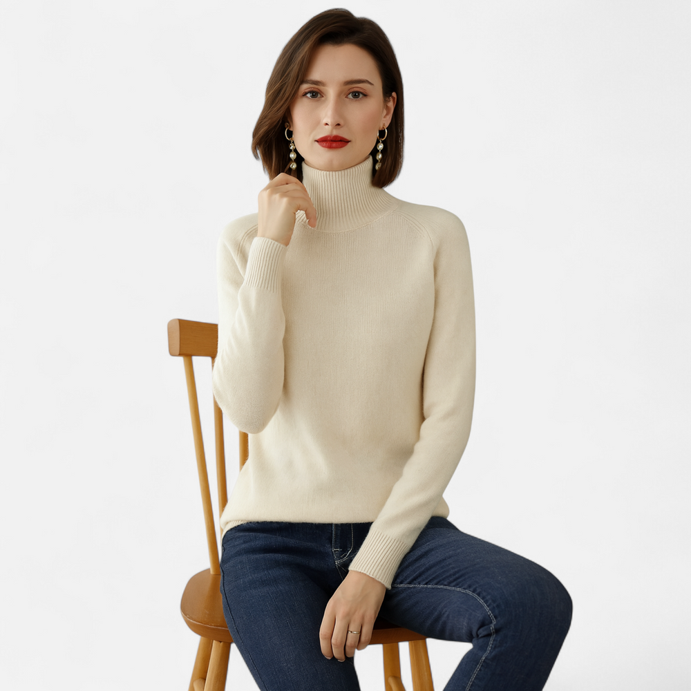 Zachte Merino Cashmere Dames Coltrui met Raglanmouwen en Ribboorden