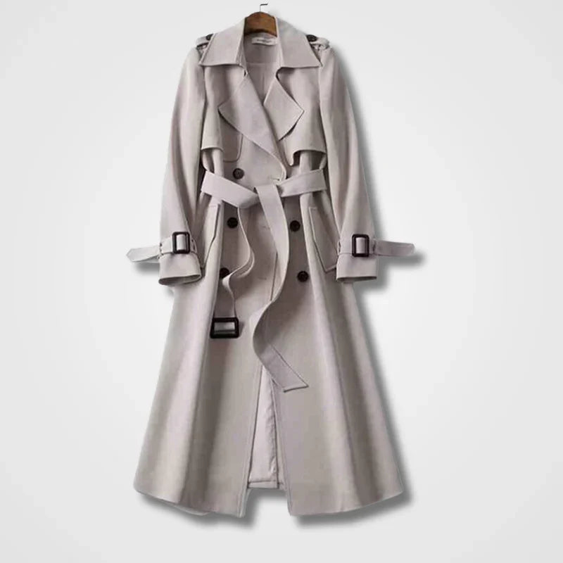 Lange Elegante Dames Trenchcoat Met Ceintuur