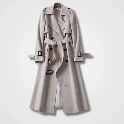 Lange Elegante Dames Trenchcoat Met Ceintuur