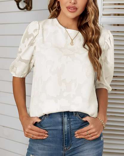 Luchtige Elegante Dames Bloemen Blouse Met Pofmouwen