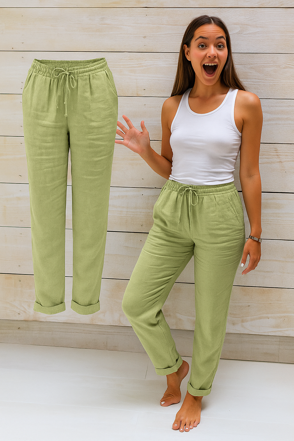 Comfortabele Luchtige Dames Broek met Elastische Taille en Zakken