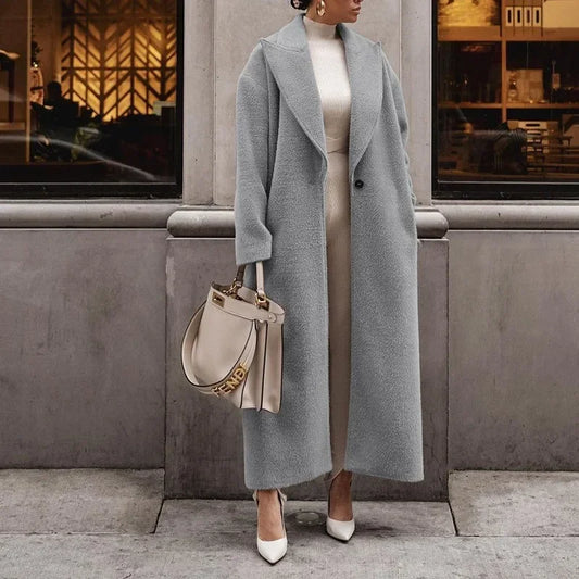 Chique Elegante Vrouwen Wollen Jas Met Lange Pasvorm