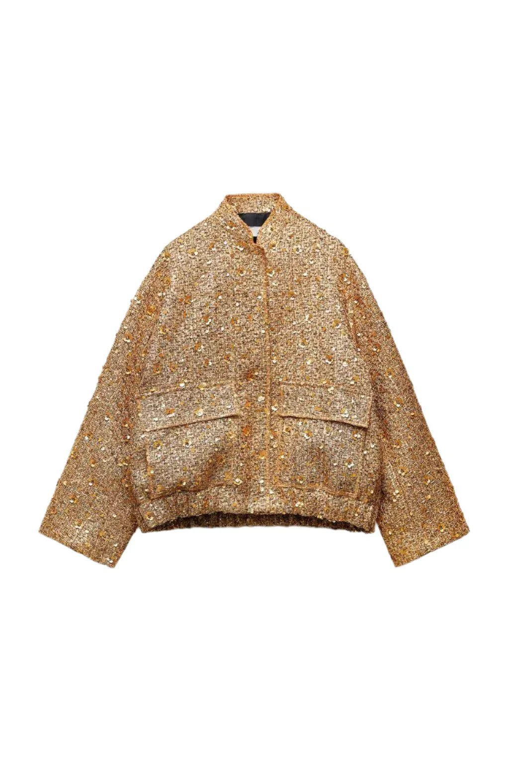 Stijlvolle Gouden Elegante Dames Bomberjack met Pailletten
