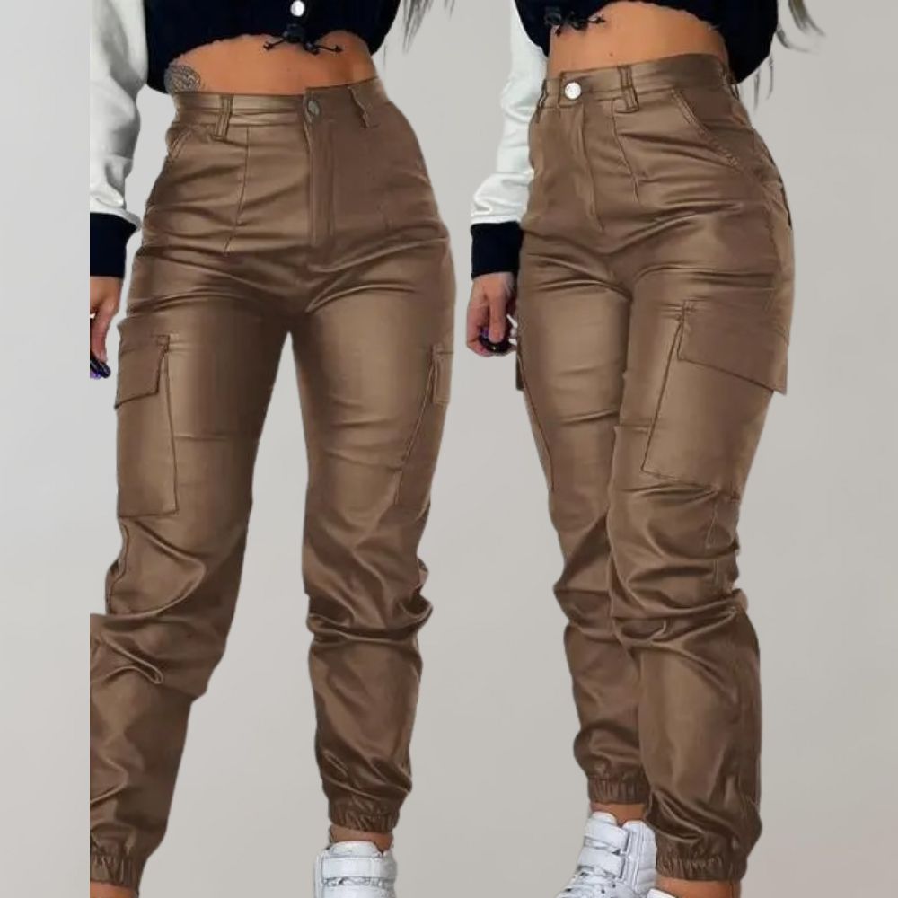 Trendy Dames Cargo Broek met Hoge Taille en Zakken