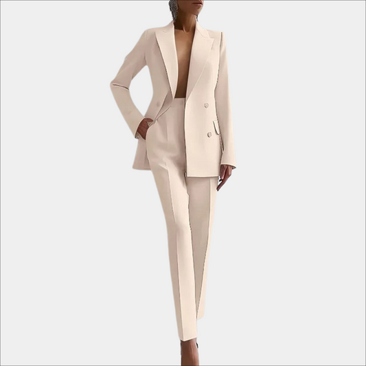 Stijlvolle Dames Blazer Pantalon Set met Dubbele Knopen