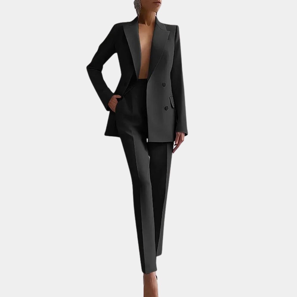 Stijlvolle Dames Blazer Pantalon Set met Dubbele Knopen