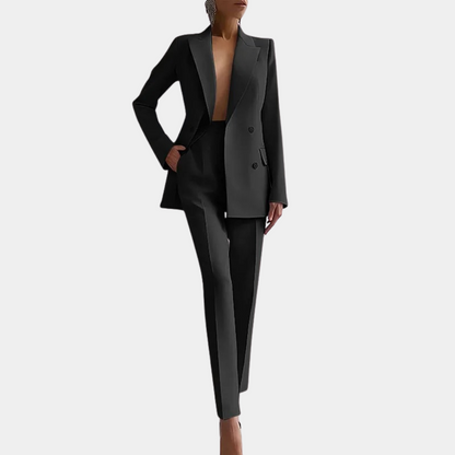 Stijlvolle Dames Blazer Pantalon Set met Dubbele Knopen