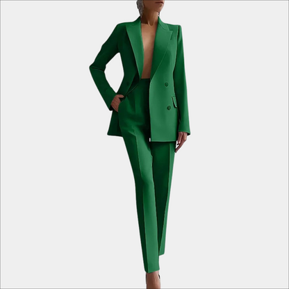 Stijlvolle Dames Blazer Pantalon Set met Dubbele Knopen