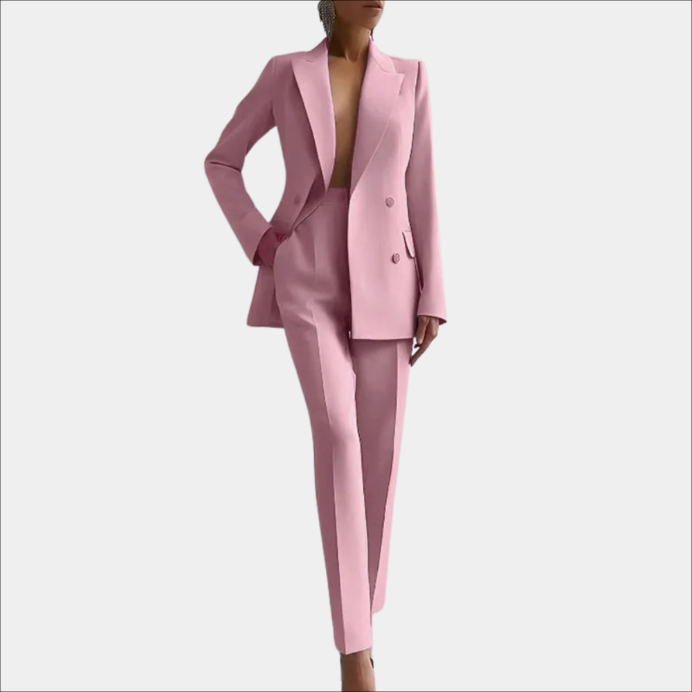 Stijlvolle Dames Blazer Pantalon Set met Dubbele Knopen
