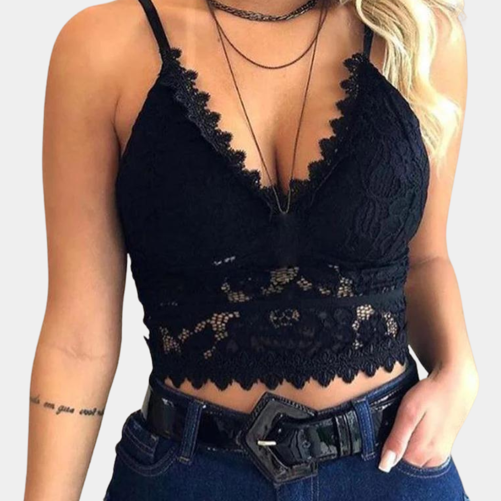 Trendy Dames Lace Cropped Top met Kantdetails en V Hals