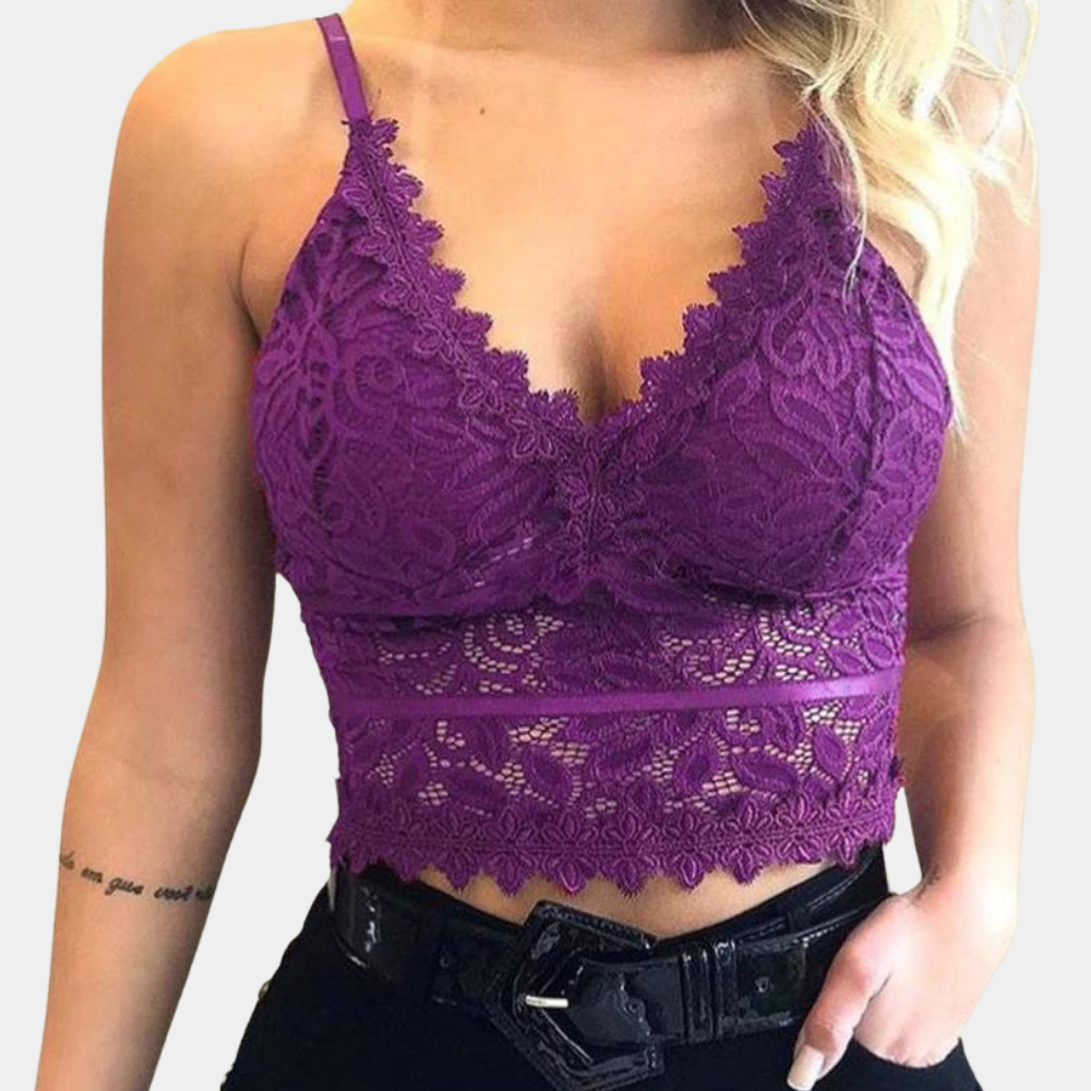 Trendy Dames Lace Cropped Top met Kantdetails en V Hals