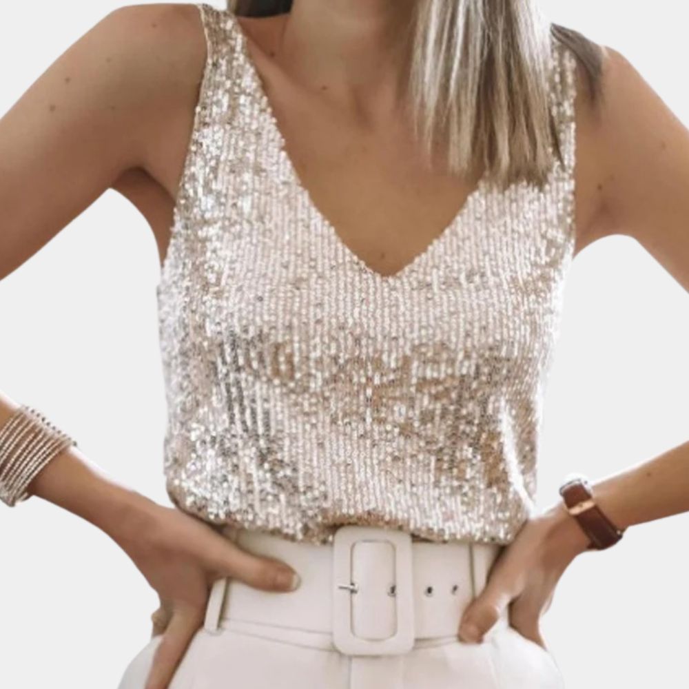 Luxe Glitterende Dames Top met V-hals en Mouwloos
