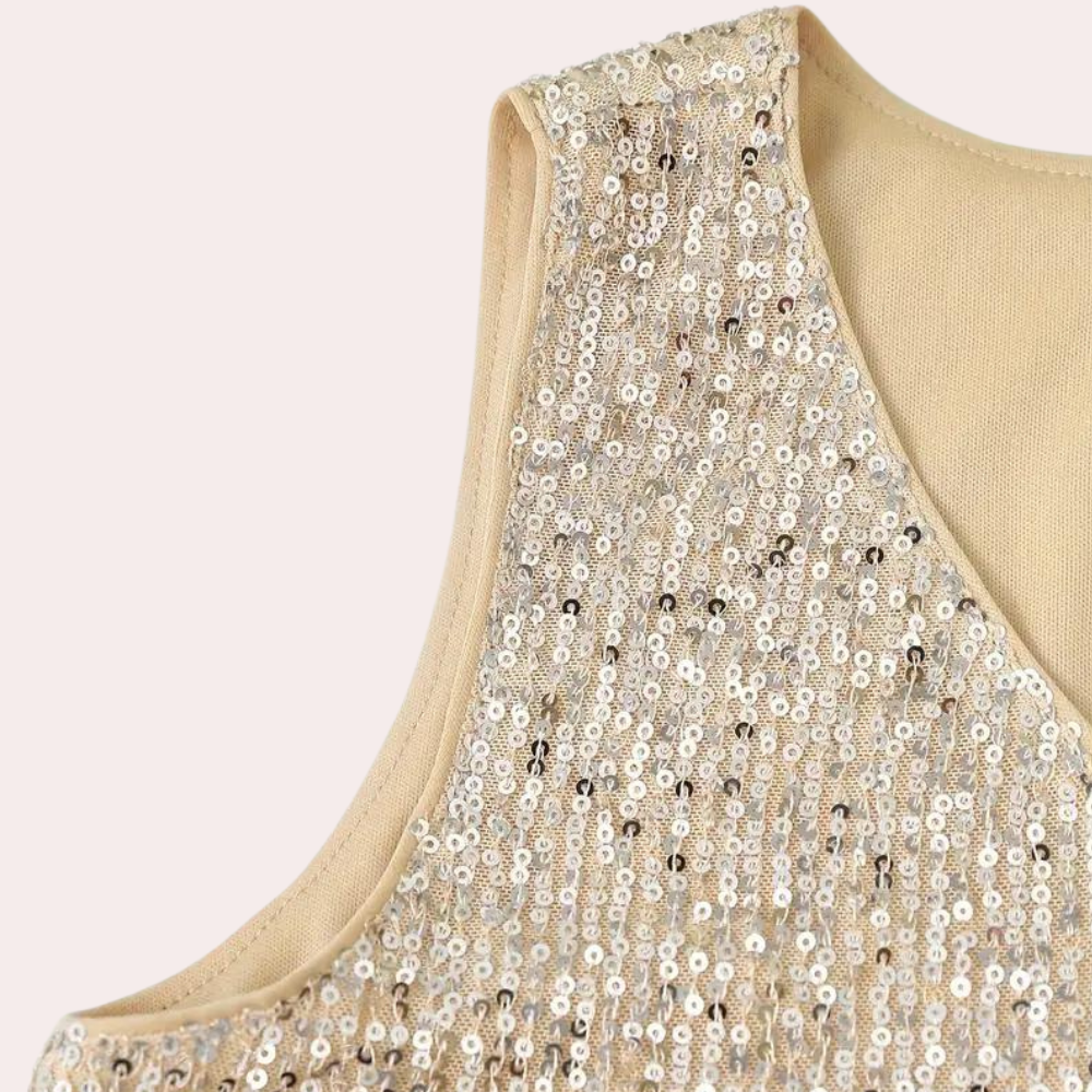 Luxe Glitterende Dames Top met V-hals en Mouwloos