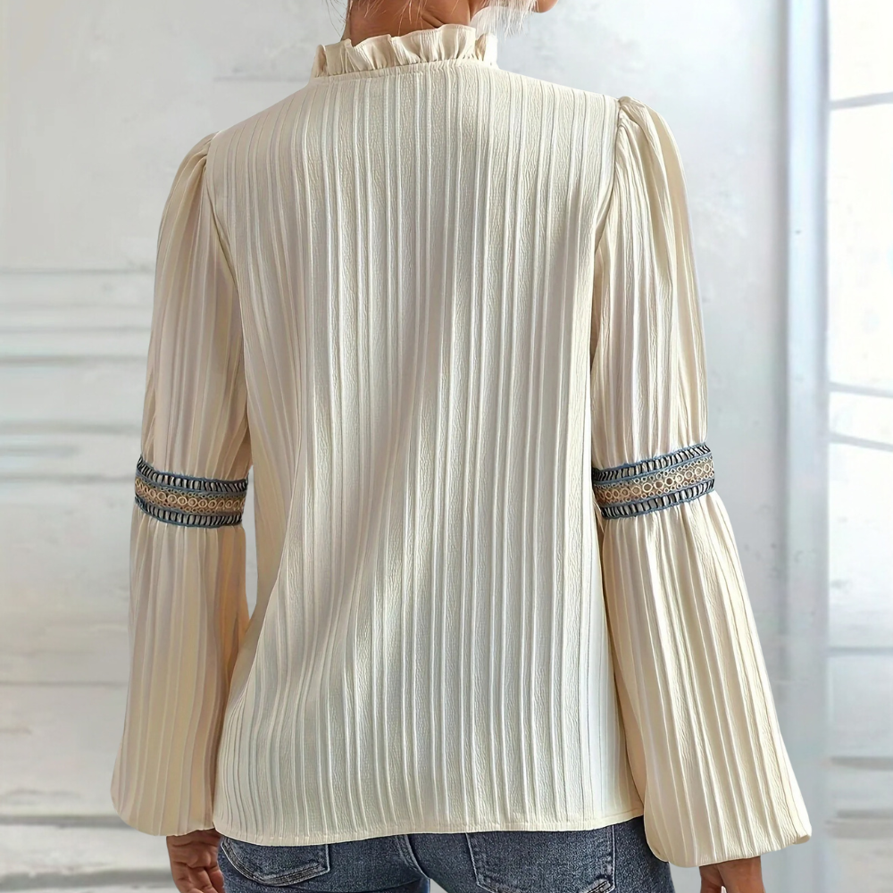 Elegante Beige Dames Bohemian Blouse met Lange Mouwen