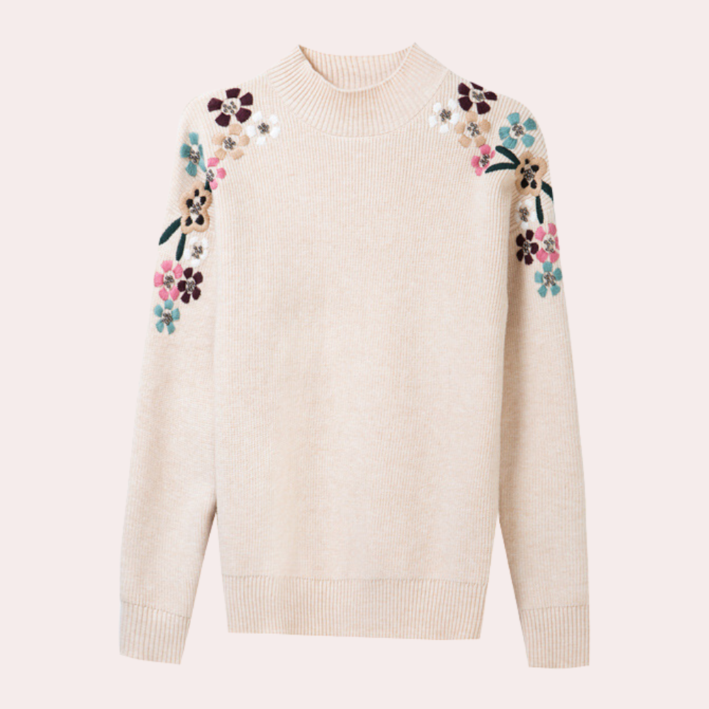 Elegante Zachte Dames Trui met Geborduurde Bloemen