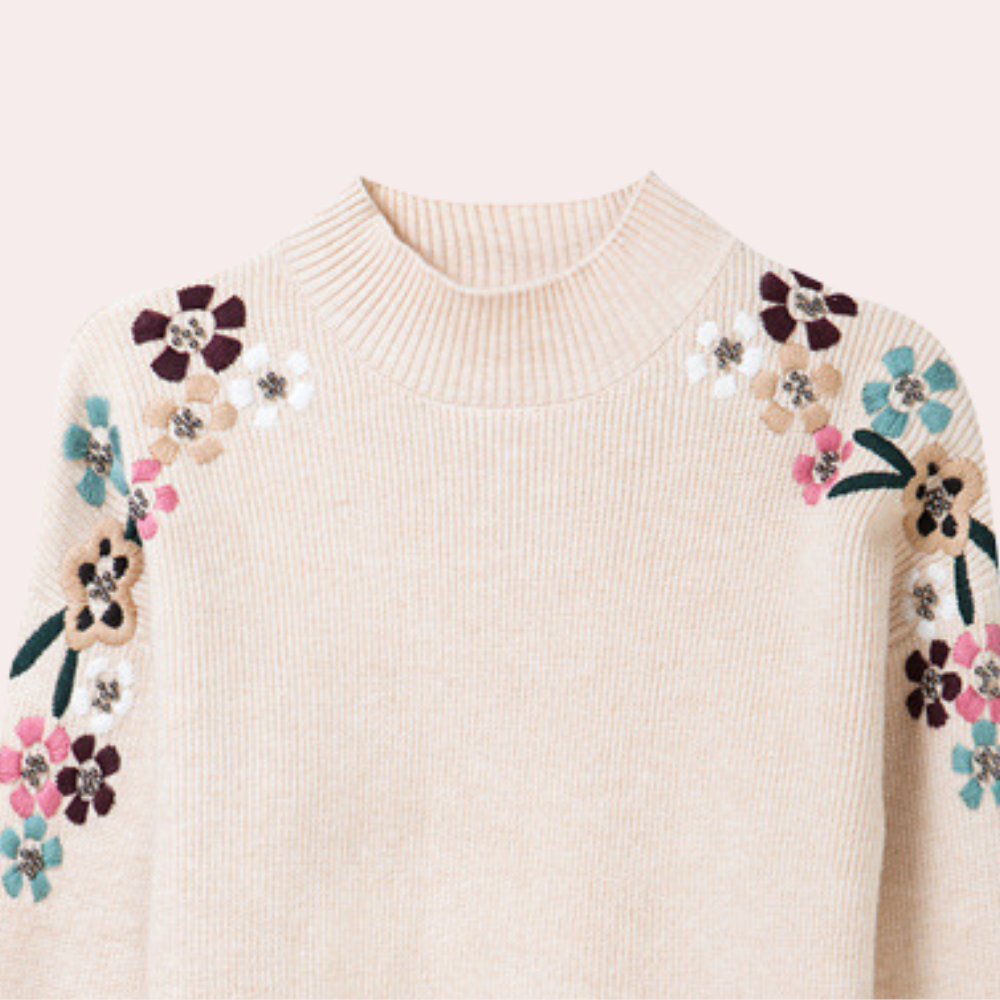 Elegante Zachte Dames Trui met Geborduurde Bloemen