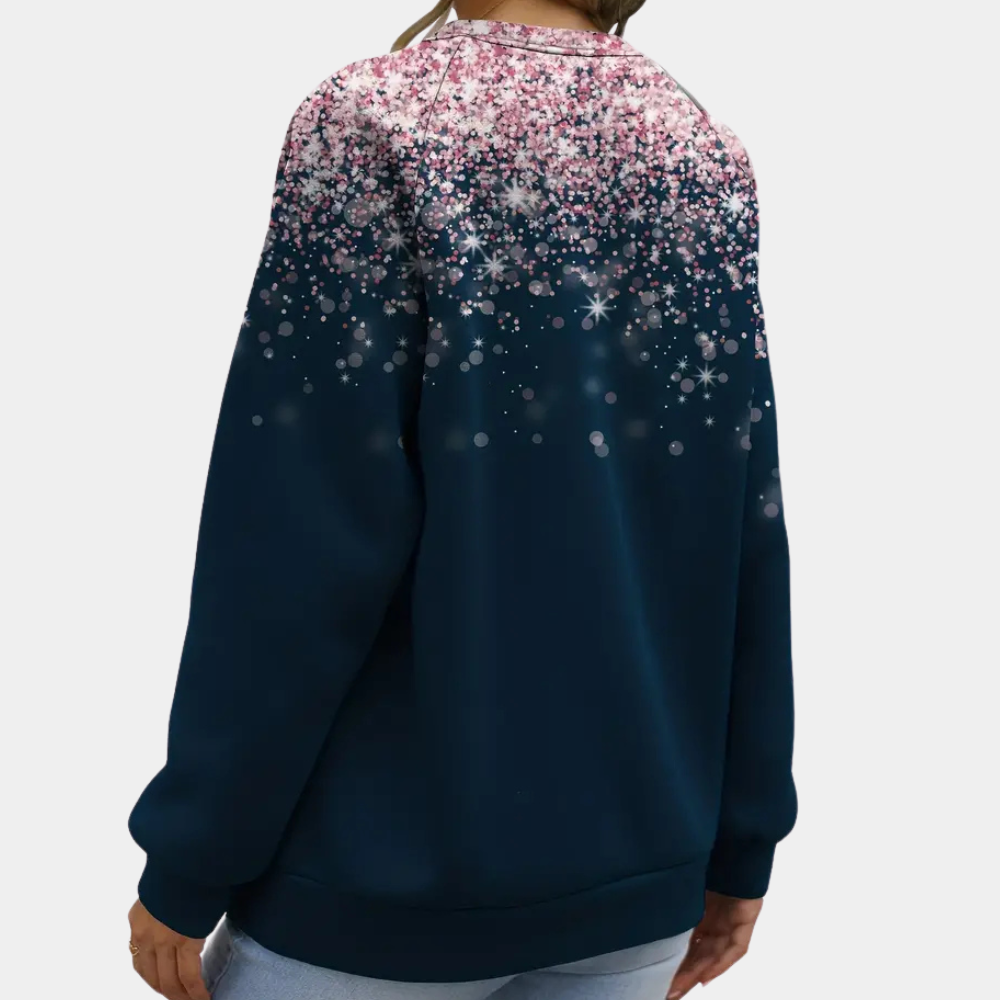 Festive Women's Top with Long Sleeves and Glitter Print