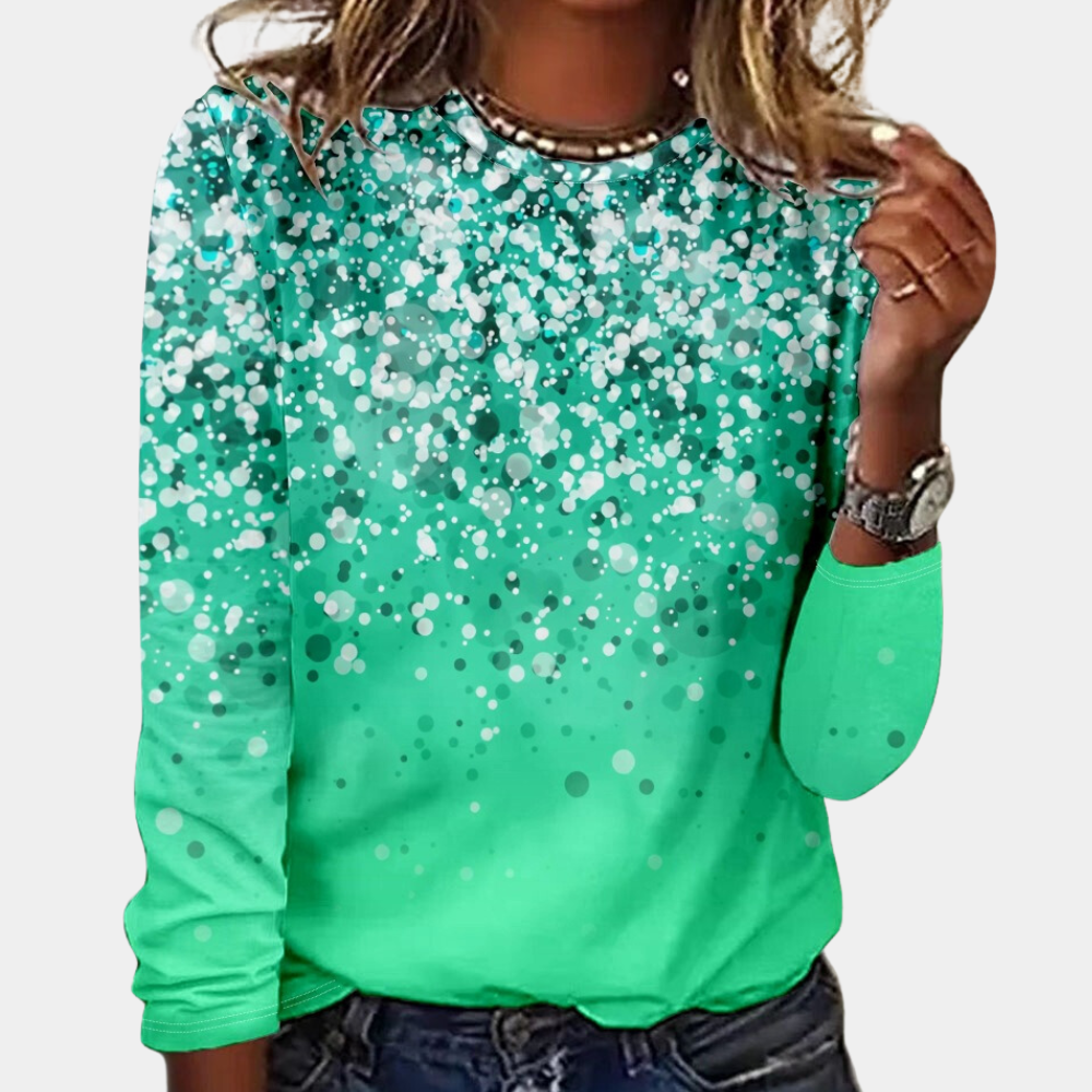 Festive Women's Top with Long Sleeves and Glitter Print